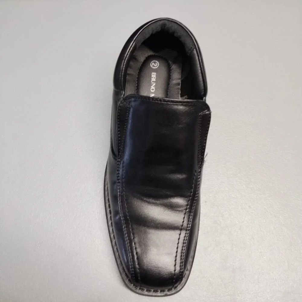 Bruno Marc Wedding Dress Shoes Youth Boys Sz 2 Black Square Toe Slip On SBOX225K